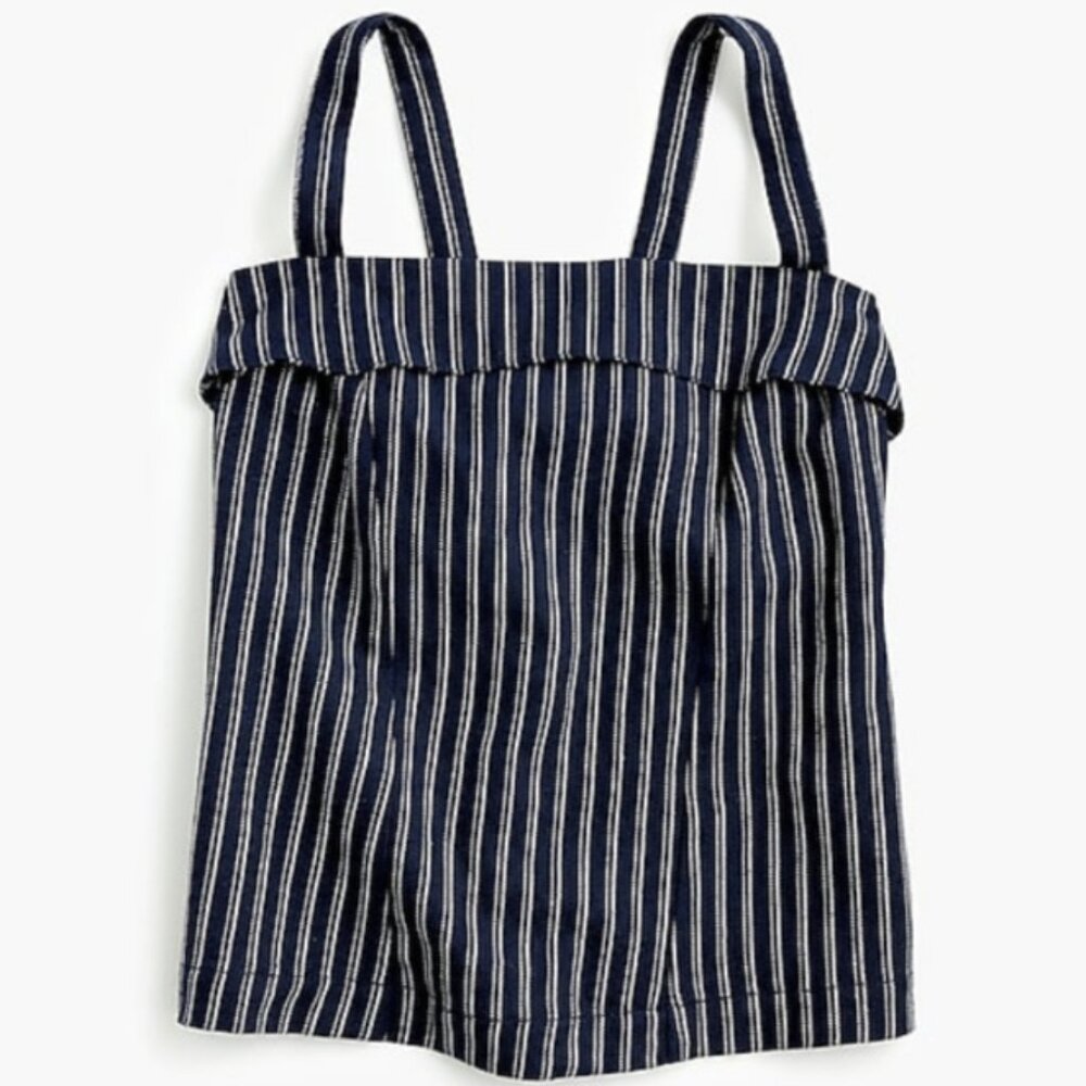 J. Crew Point Sur Turnover navy blue white striped linen sleeveless tank top 4